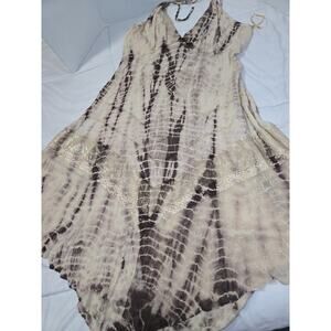 Boho Sacred Threads XLTie Dye Halter Dress Overdyed Jacquard Brown Shimmer Rayon